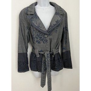 Coldwater Creek Classic Blazer Front Tie lightweight cotton size Petite 8 Blue